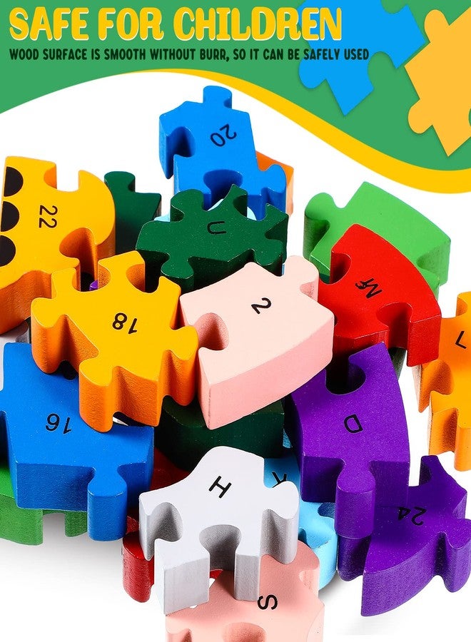 Yunsailing 4 Pcs Alphabet Jigsaw Puzzle Wooden Blocks Toys Alphabet Educational Toddler Puzzle Toys for Preschool Learning Party Favor Gift Learning(Snake, Dinosaur, Elephant, Snail) - Image 4